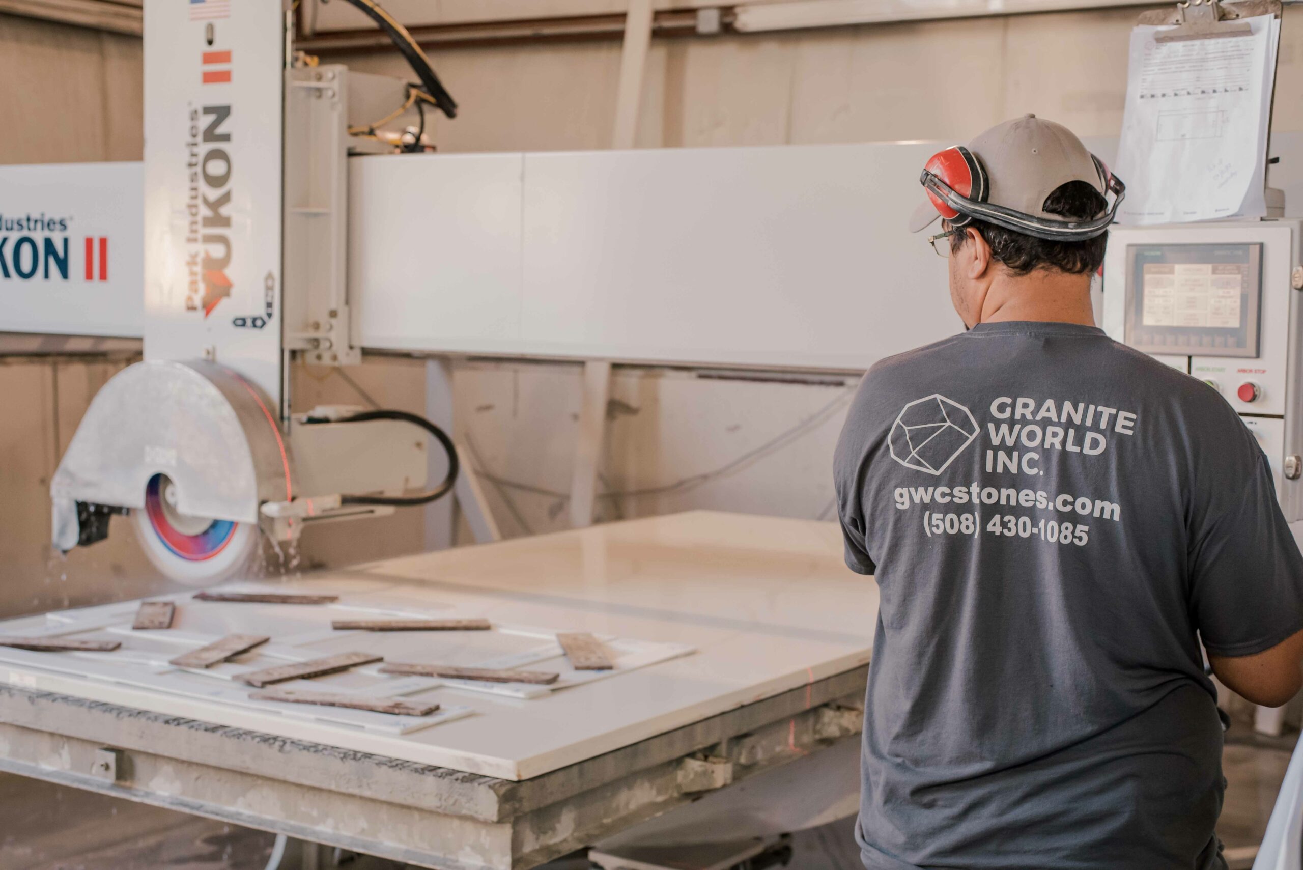 Granite World Employee Working on a countertop fabrication